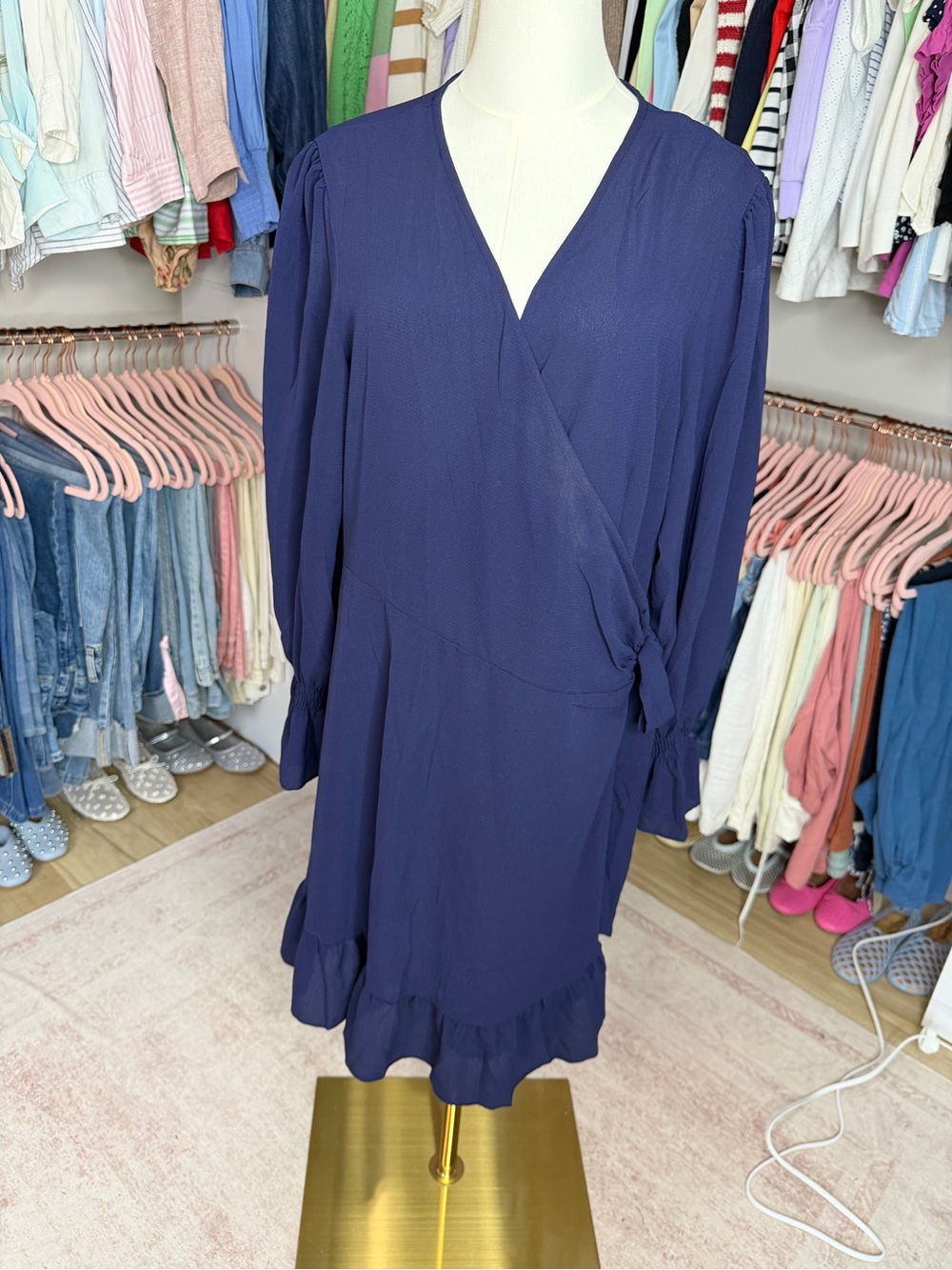 Nine Eight Women’s Navy Wrap Dress with Ruffle Hem